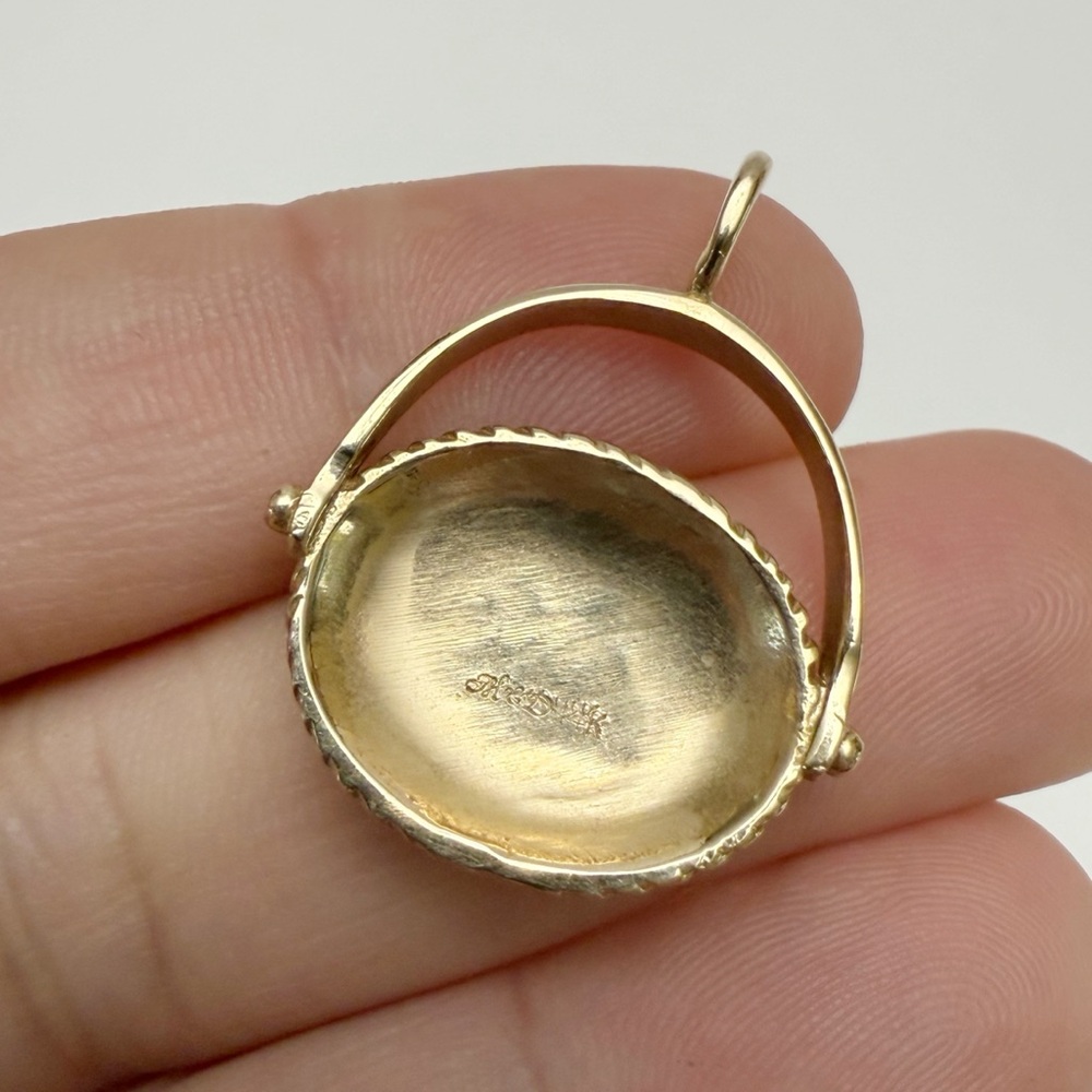 M&D Fine Jewelry 14k Gold Nantucket Basket Blueberries Sapphire Diamond Pendant - Picture 5 of 8